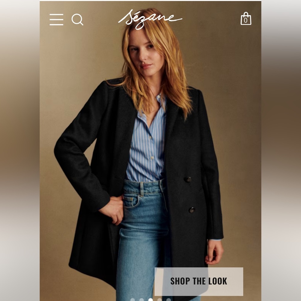 Sezane Johnson Black Wool Blend Coat